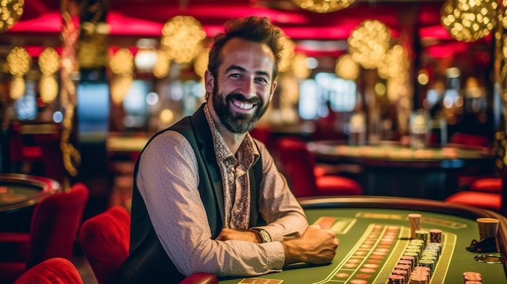 Meja Caribbean Stud Poker dengan dealer langsung